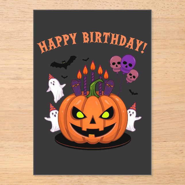 Invitations En Acrylique Gâteau et Fantômes Citrouilles éffrayant Halloween (Recto)