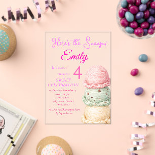 Invitations En Acrylique Gâteau Glacé Fille 4 Ans Anniversaire Rose Aquarel