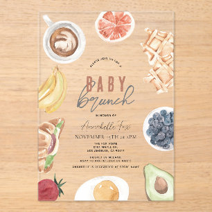 Invitations En Acrylique gaufres Café Fruits Aquarelle Bébé Brunch