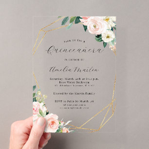 Invitations En Acrylique Geo Clair Acrylique Quinceanera Florale