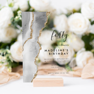 Invitations En Acrylique Géode minimaliste de l'âge d'or d'argent 40e anniv
