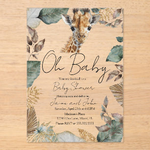 Invitations En Acrylique Girafe Aquarelle Baby Shower Sauvage