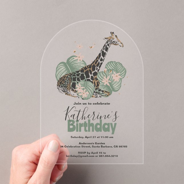 Invitations En Acrylique Giraffe Botanique Verdure Animal fête d'anniversai (In situ (ordinateur de poche))