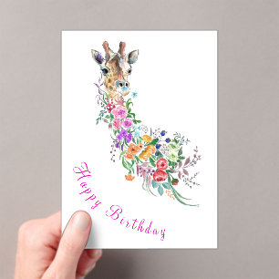 Invitations En Acrylique Giraffe Fleurs Carte d'anniversaire