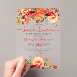 Invitations En Acrylique Girly Autumn Fall Floral Sweet 16 Birthday Party<br><div class="desc">Celebrate in Style with Girly Floral Sweet 16 Invitation. Make your Sweet 16 party unforgettable with the Girly Floral invitation. Customize with your party details for a chic and elegant touch.</div>