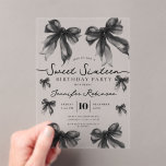 Invitations En Acrylique Girly Coquette Bow Sweet 16 Birthday Black<br><div class="desc">Celebrate in Style with Girly Coquette Bow Sweet 16 Invitation. Make your Sweet 16 party unforgettable with the Girly Coquette Bow invitation. Customize with your party details for a chic and elegant touch.</div>