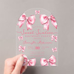 Invitations En Acrylique Girly Coquette Bow Sweet 16 Birthday Blush Pink<br><div class="desc">Celebrate in Style with Girly Coquette Bow Sweet 16 Invitation. Make your Sweet 16 party unforgettable with the Girly Coquette Bow invitation. Customize with your party details for a chic and elegant touch.</div>