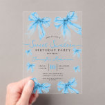 Invitations En Acrylique Girly Coquette Bow Sweet 16 Birthday Party Blue<br><div class="desc">Celebrate in Style with Girly Coquette Bow Sweet 16 Invitation. Make your Sweet 16 party unforgettable with the Girly Coquette Bow invitation. Customize with your party details for a chic and elegant touch.</div>