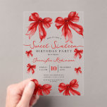 Invitations En Acrylique Girly Coquette Bow Sweet 16 Birthday Party Red<br><div class="desc">Celebrate in Style with Girly Coquette Bow Sweet 16 Invitation. Make your Sweet 16 party unforgettable with the Girly Coquette Bow invitation. Customize with your party details for a chic and elegant touch.</div>