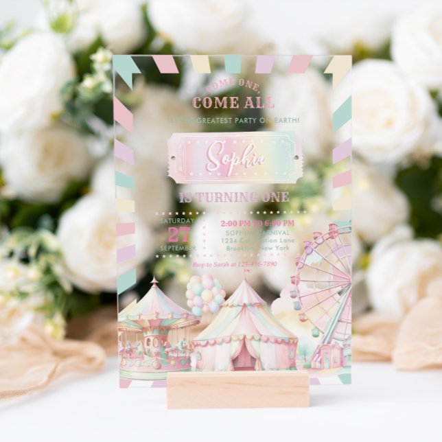 Invitations En Acrylique Girly Pastel Carnival Anniversaire de enfant de ci (Créateur téléchargé)