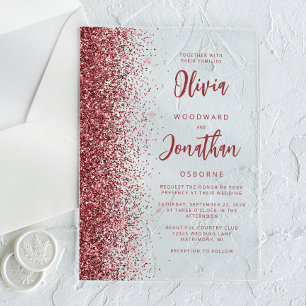 Invitations En Acrylique Glam Burgundy Parties scintillant Mariage de scrip