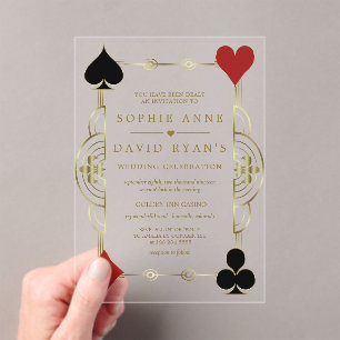 Invitations En Acrylique Glam Gold Art Deco Casino Vegas Poker Mariage
