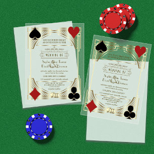 Invitations En Acrylique Glam Gold Frame Casino Las Vegas Poker Mariage