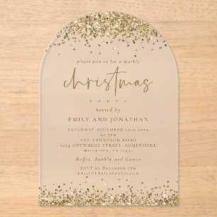 Invitations En Acrylique Glam Gold Parties scintillant Frontières Noël