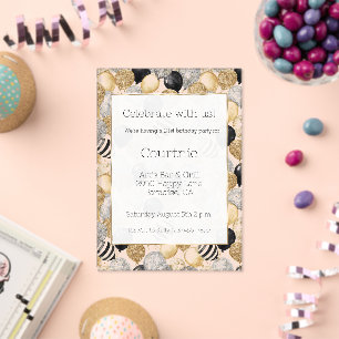 Invitations En Acrylique Glam Or Glitzy Glitter Ballons Argent Anniversaire