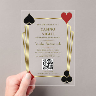 Invitations En Acrylique Glam QR Code Vegas Casino Night Man Graduation