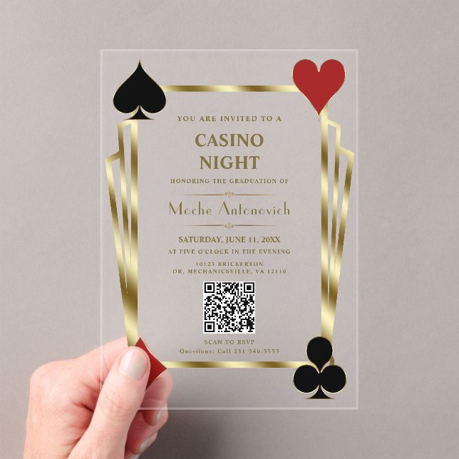 Invitations En Acrylique Glam QR Code Vegas Casino Night Man Graduation (In situ (ordinateur de poche))
