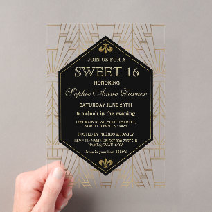 Invitations En Acrylique Glamour Années folles 20s Gatsby Art déco Douze an