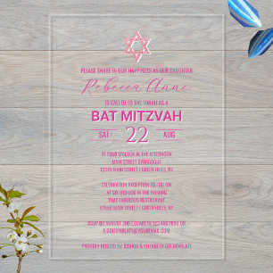 Invitations En Acrylique Glamour Rose Chic Élégance Traditionnelle Bar Mitz