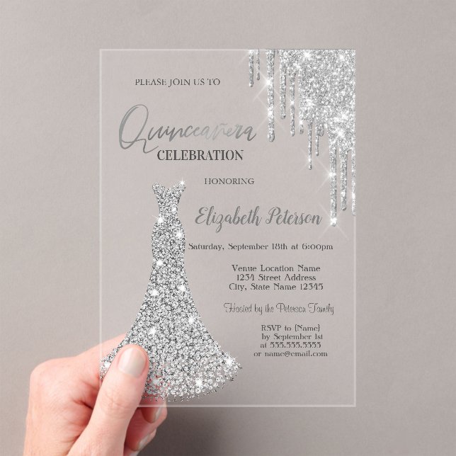 Invitations En Acrylique  Glitter Drips,Diamonds Dress 5th Birthday (In situ (ordinateur de poche))