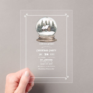 Invitations En Acrylique Globe de neige rustique transparent fête de Noël