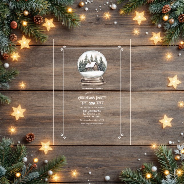 Invitations En Acrylique Globe de neige rustique transparent fête de Noël (Transparent Rustic Snow Globe Christmas Party Acrylic Invitation)