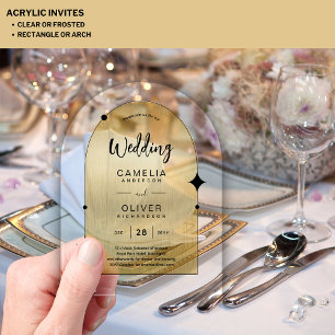Invitations En Acrylique GOLD Acrylique Mariage invite Black Text Moderne
