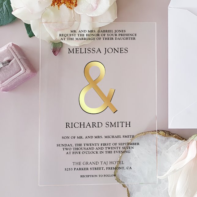 Invitations En Acrylique Gold Ampersand Wedding (Créateur téléchargé)