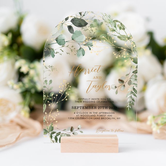 Invitations En Acrylique Gold and Greenery Eucalyptus Wedding Arch (Créateur téléchargé)