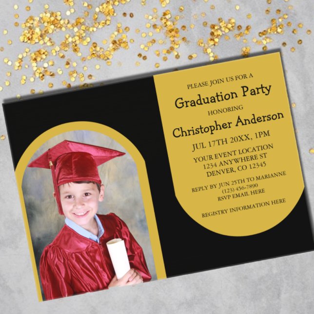 Invitations En Acrylique Gold Arch Photo Kids Graduation (Créateur téléchargé)