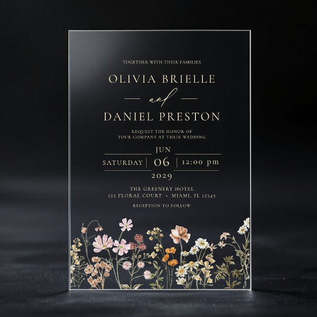 Invitations En Acrylique Gold Boho Fleur sauvage Garden Wedding (Créateur téléchargé)