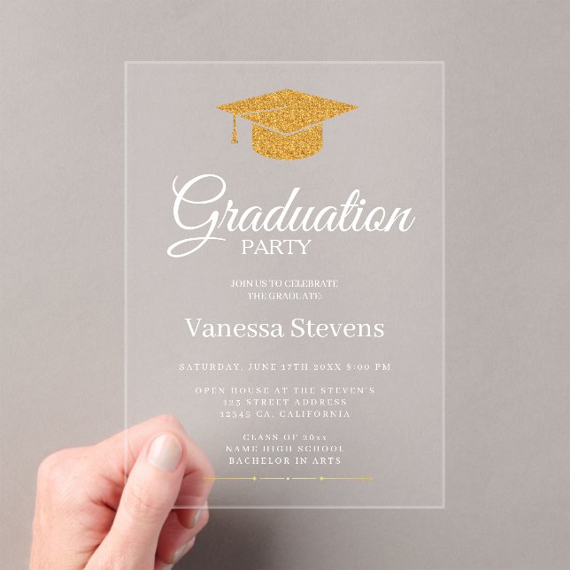 Invitations En Acrylique Gold Classic Graduation Cap Party (In situ (ordinateur de poche))