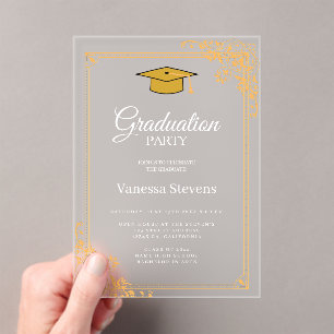 Invitations En Acrylique Gold Classic Graduation Cap Party