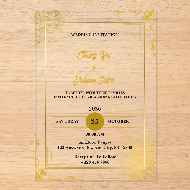 Invitations En Acrylique Gold Elegant Moderne Acrylique Invitations de mari (Recto)
