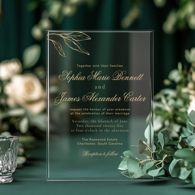 Invitations En Acrylique Gold Foil Elegant Botanical Minimalist Wedding (Créateur téléchargé)