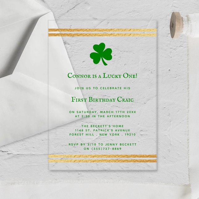 Invitations En Acrylique Gold Foil St. Patrick's Day 1er anniversaire (Créateur téléchargé)
