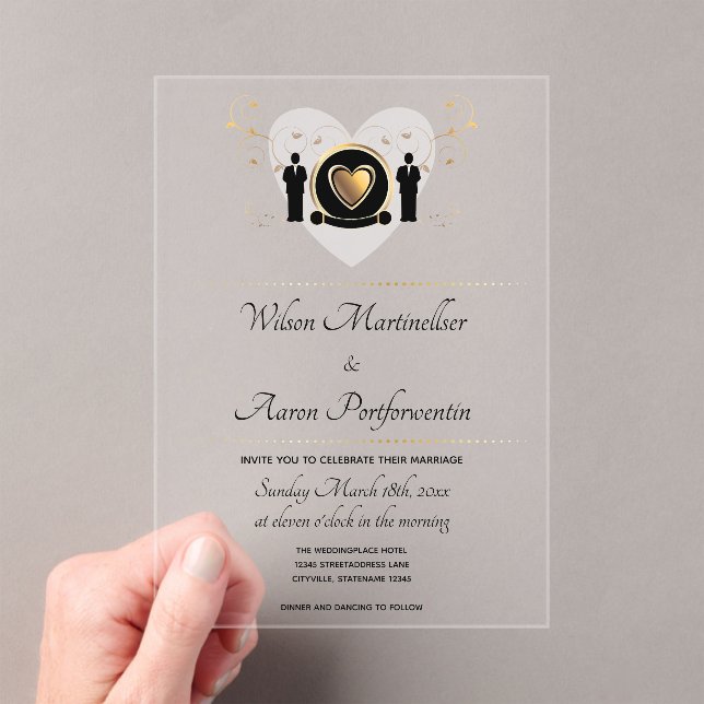 Invitations En Acrylique Gold Heart Homme Mariage (In situ (ordinateur de poche))