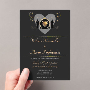 Invitations En Acrylique Gold Heart Homme Mariage