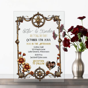 Invitations En Acrylique Gold Metal Steampunk Fleurs et Mariage photo