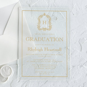 Invitations En Acrylique Gold Monogram Crest Graduation Party