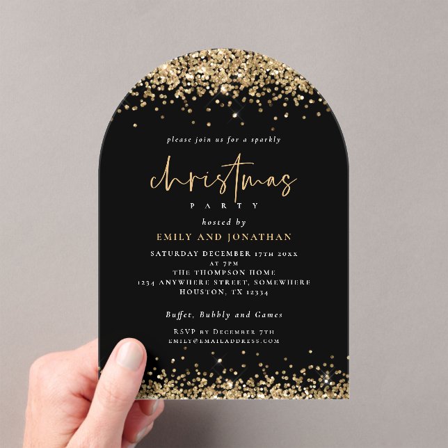 Invitations En Acrylique Gold Parties scintillant Frontières Noël Fête Noir (In situ (ordinateur de poche))