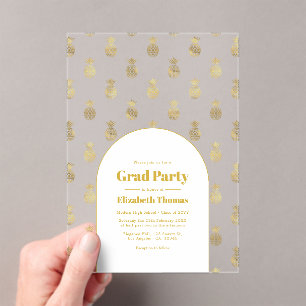 Invitations En Acrylique Gold Pineapple Transparent Graduation Party