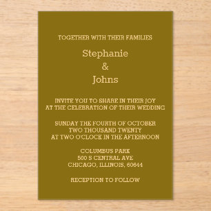 Invitations En Acrylique Gold Script Golden Jaune Brown élégant mariage