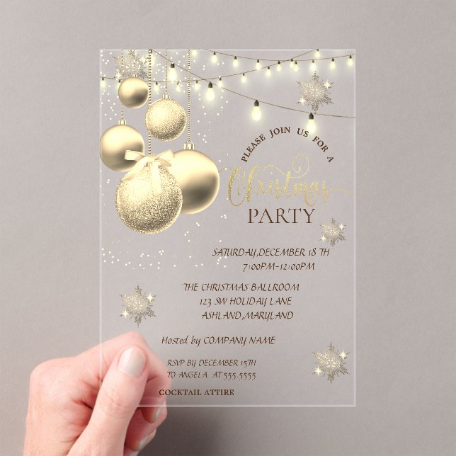 Invitations En Acrylique Gold Snowflakes,Balls Company Christmas Party (In situ (ordinateur de poche))