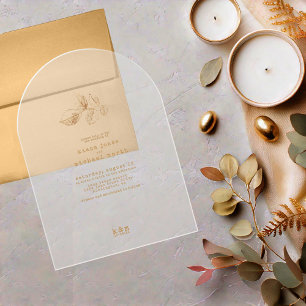 Invitations En Acrylique Golden Leaf Mariage Gold/Burgundy ID655