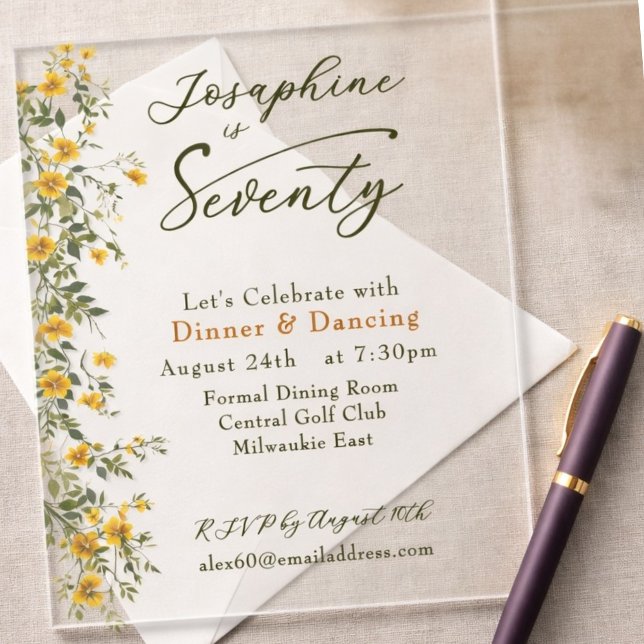 Invitations En Acrylique  Golden Wildflower Named Photo Seventieth Birthday (Créateur téléchargé)