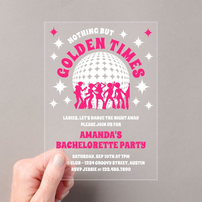 Invitations En Acrylique Good Times Super Pink Bachelorte (In situ (ordinateur de poche))