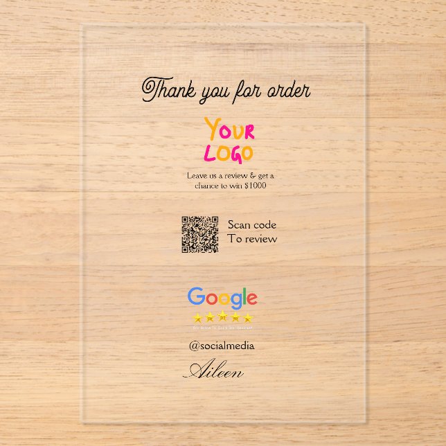 Invitations En Acrylique Google review business logo website scan QR code (Recto)