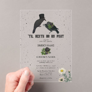 Invitations En Acrylique Gothique Halloween noir Rose Corbeaux Mariage