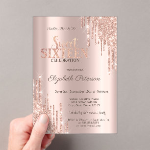 Invitations En Acrylique Gouttes de paillettes modernes Rose Gold Sweet 16